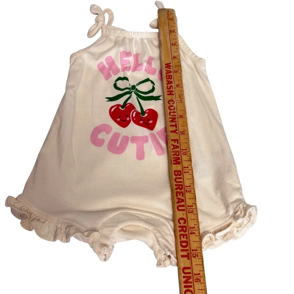 Old Navy Baby Girl Romper Lot 2pc 6-12M Leopard Cherry‎ Graphic Cream Sleeveless